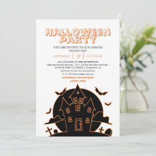 Invitation Ligne d'art orange moderne maison hantée Halloween