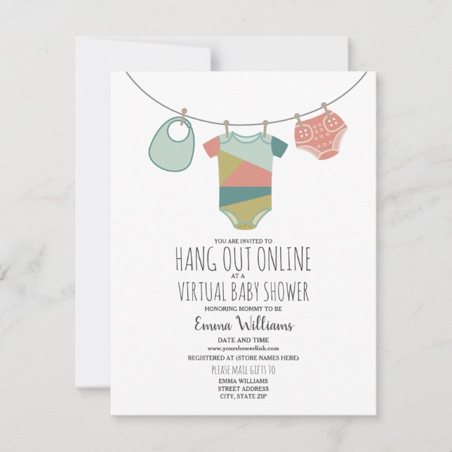 Invitation Ligne de Baby shower Neutre Virtuel En Ligne (Devant)