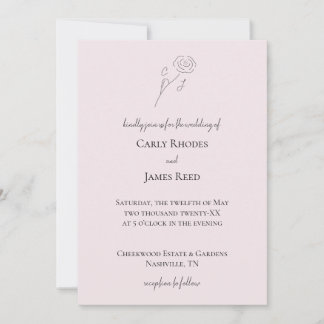 Invitation Ligne de Fleur rose clair Mariage de monogramme