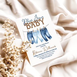 Invitation Ligne de linge Denim moderne Boy Baby shower Blue 