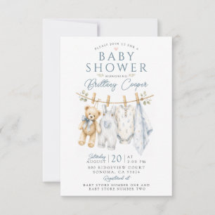 Invitation Ligne de vêtements Baby Shower Bleu Garçon Baby Sh