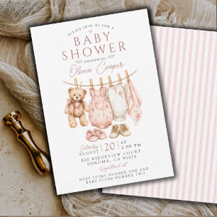 Invitation Ligne de vêtements Baby Shower Rose Fille Baby Sho