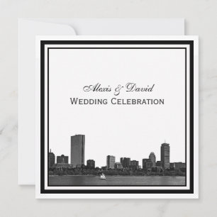 Invitation Ligne d'horizon de Boston Gravée Cadre de Mariage