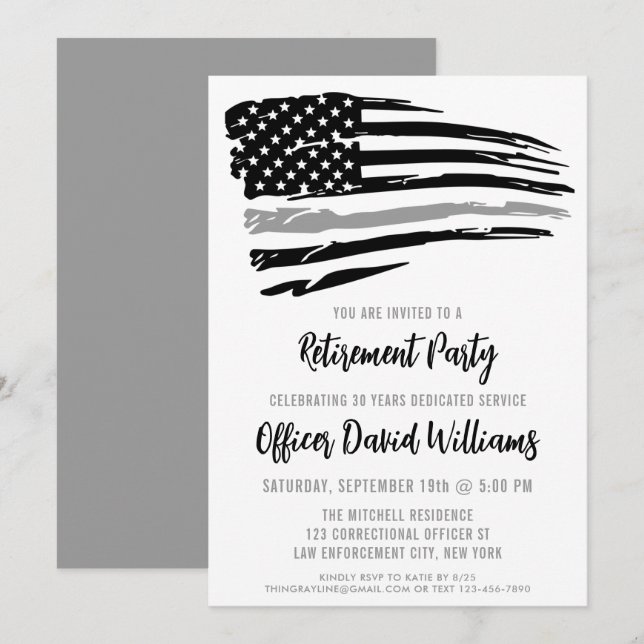 Invitation Ligne Grise Mince Retraite de l'agent correctionne (Devant / Derrière)