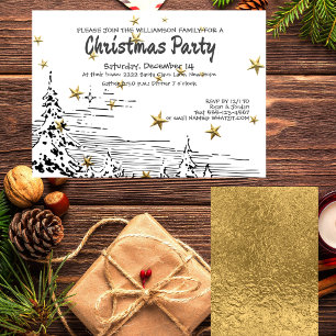 Invitation Ligne noire et blanche Dessin Snowy Scène Noël