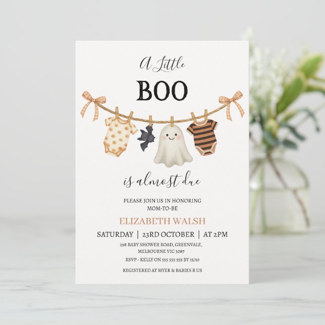 Invitation Ligne Orange Moderne Petit Baby shower Boo (Debout devant)