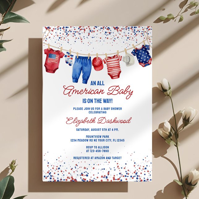 Invitation Ligne Patriotique Tout le Baby shower américain (Créateur téléchargé)