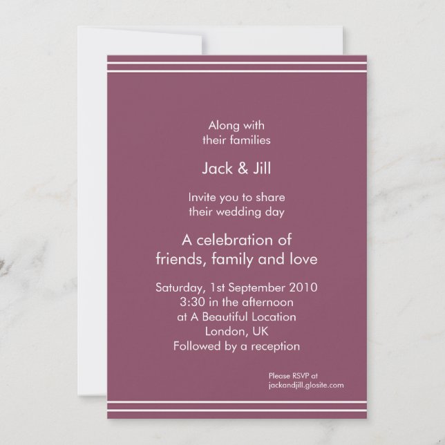 Invitation Ligne simple (aubergine) 5x7 (Devant)