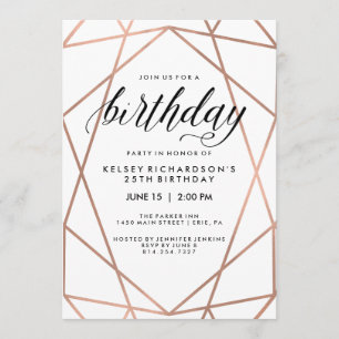 Invitation Lignes géométriques fête d'anniversaire d'or rose