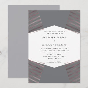 Invitation Lignes modernes or rose de Faux et mariage gris