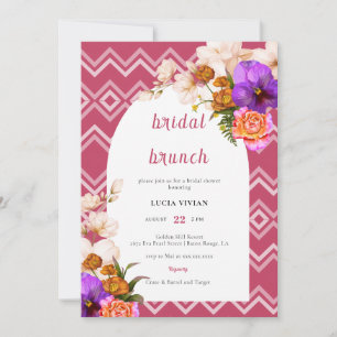 Invitation Lignes rétro Floral Magenta Fuchsia Bridal Brunch
