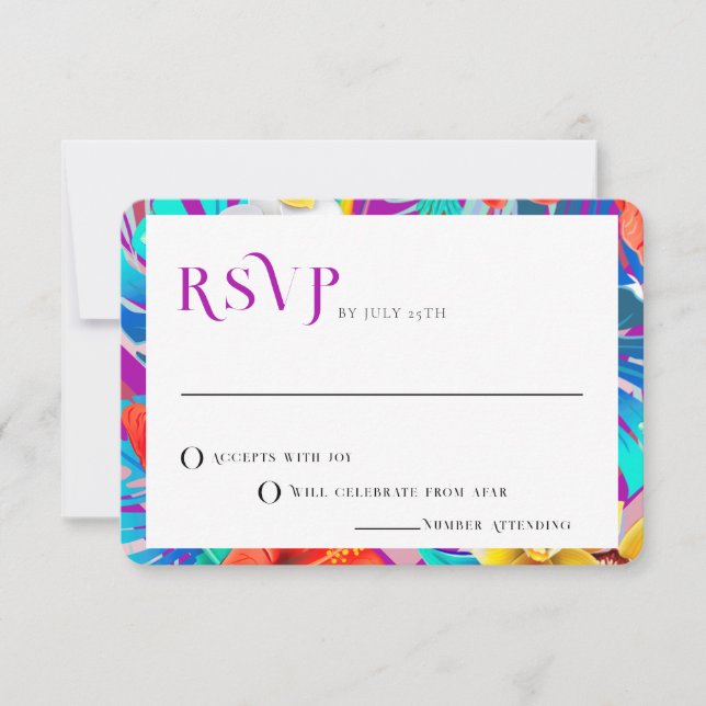 Invitation Lignes rétro Fuchsia Mariage tropical d'été RSVP (Devant)