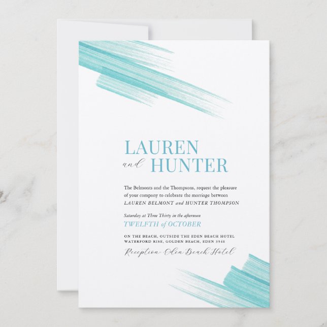 Invitation Lignes simples minimalistes d'encre aqua (Devant)