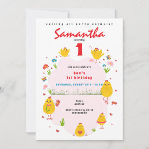 Invitation Lil' Chick Pâques Poulet Ferme Poulet Rose Girl An
