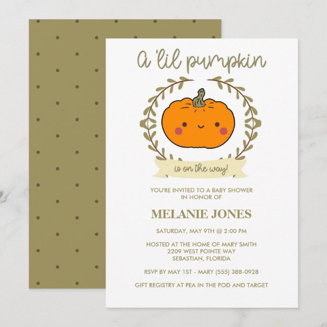 Invitation 'Lil Citrouille Automne Halloween Baby shower Invi (Devant / Derrière)