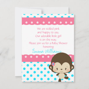Invitation Lil Miss Monkey Baby shower Invitation-Pink-Blue