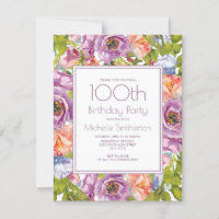 Lila Violet Orange Bleu Floral 100e Anniversaire