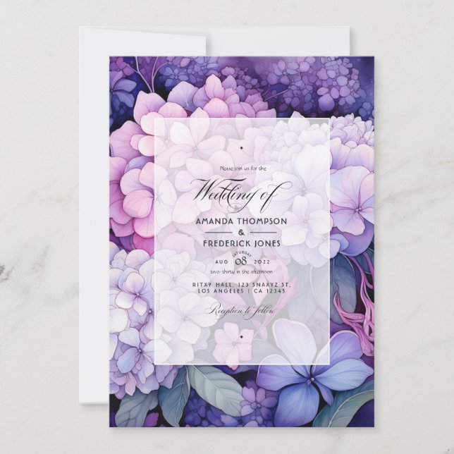 Invitation Lilac au Mariage d'été floral de raisin (Devant)