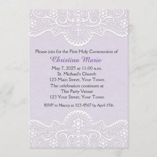 Invitation Lilac avec dentelle, croix, religieuse