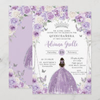 Lilac blanc blanc Floral argent Quinceañera XV 16