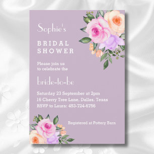 Invitation Lilac brillant Floral Roses rose Fête des mariées