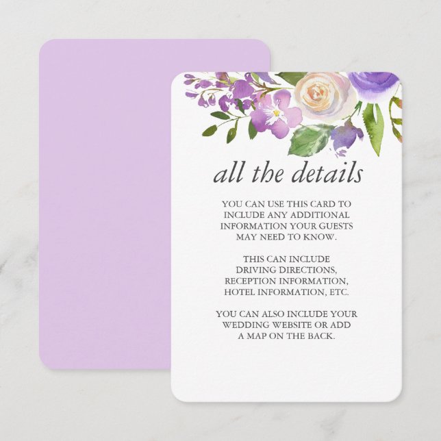 Invitation Lilac | Chic Lavender Floral Mariage Détails de l' (Devant / Derrière)