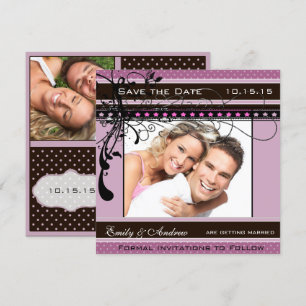 Invitation Lilac Dots and Swirls Mariage Photo Enregistrer la