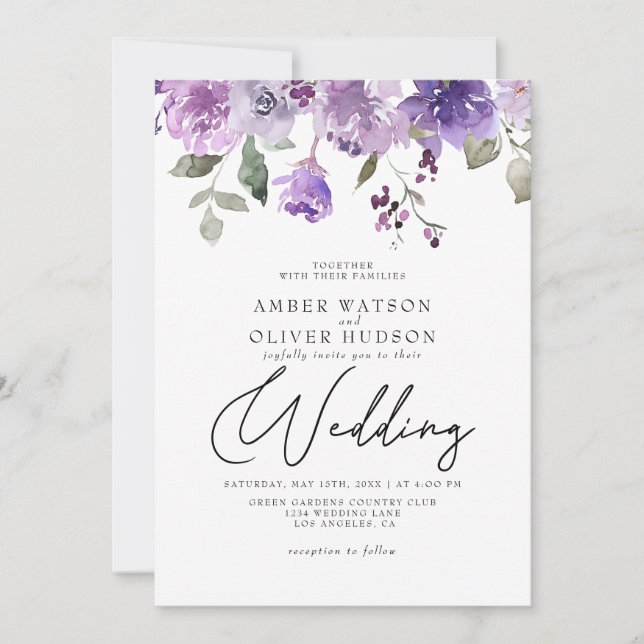 Invitation Lilac Dusty Purple Mauve Floral Jardin Mariage (Devant)