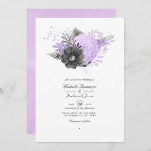 Invitation Lilac et charbon de bois Code QR RSVP Mariage