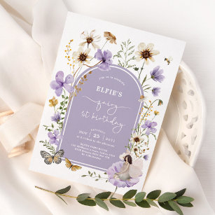 Invitation Lilac Fleur sauvage Fairy Premier anniversaire Gar