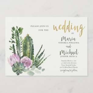 INVITATION LILAC FLORAL DESERT CACTI FAUNA WATERCOLOR MARIAGE