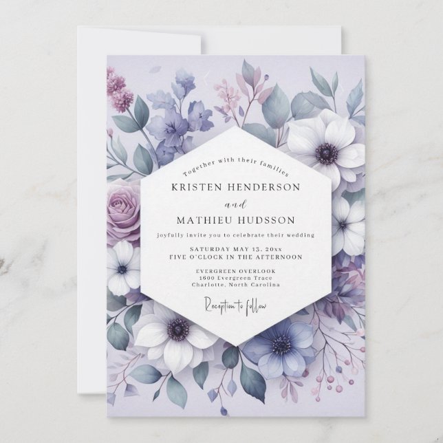 Invitation Lilac Floral Meadow Romance Wedding (Devant)