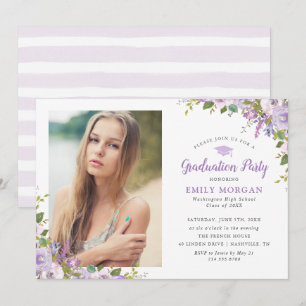 Invitation Lilac Floral Photo Graduation Party