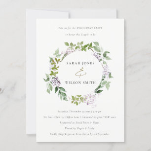 Invitation Lilac Floral Wreath Cottage Jardin Fiançailles