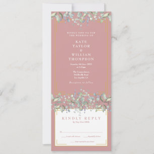 Invitation Lilac Folial Floral Dusty Rose tout en un Mariage