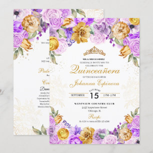 Invitation Lilac & Gold Parties scintillant Florale Tiara Qui