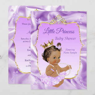 Invitation Lilac Gold Princess Baby shower Fille brune foncée