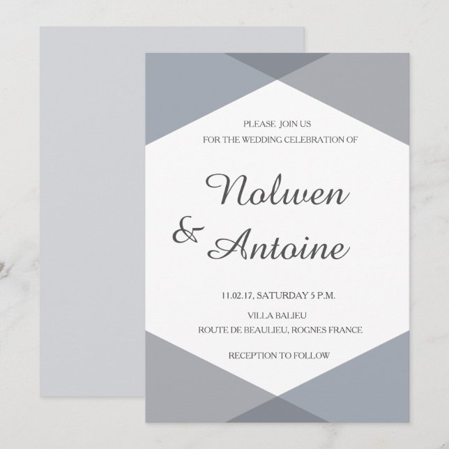 Invitation Lilac gris bleu géométrique élégant mariage modern (Devant / Derrière)