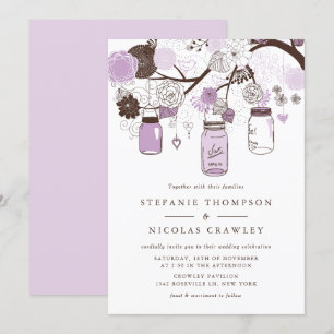 Invitation Lilac Hanging Mason Jars Mariage