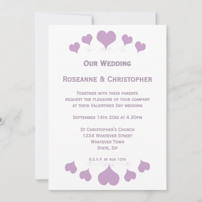 Invitation Lilac Hearts Design Wedding (Devant)