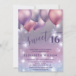Invitation Lilac lavande étincelante literie ombre ballon