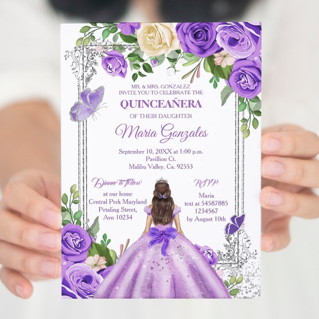 Invitation Lilac lavande violet argent Quinceanera Papillon (Créateur téléchargé)