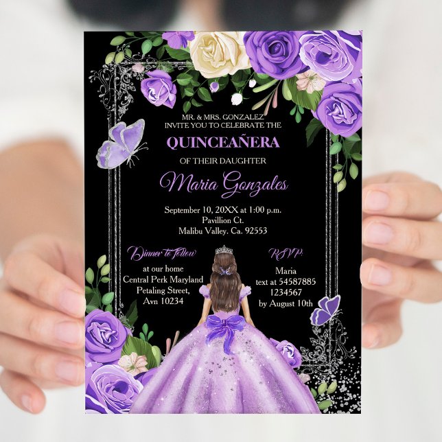 Invitation Lilac lavande violet couleur argent Quinceanera (Créateur téléchargé)