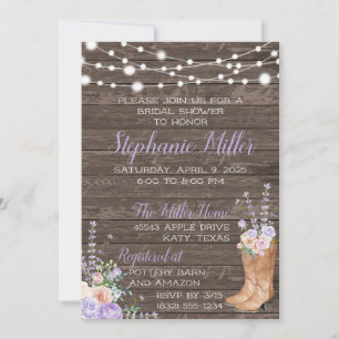Invitation Lilac Lavendar Pays Floral Cowboy Boot