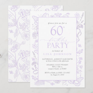 Invitation Lilac Lavender 60e fête d'anniversaire Fleurs élég