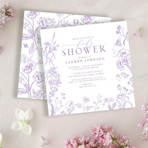 Invitation Lilac Lavender Baby shower Floral victorien