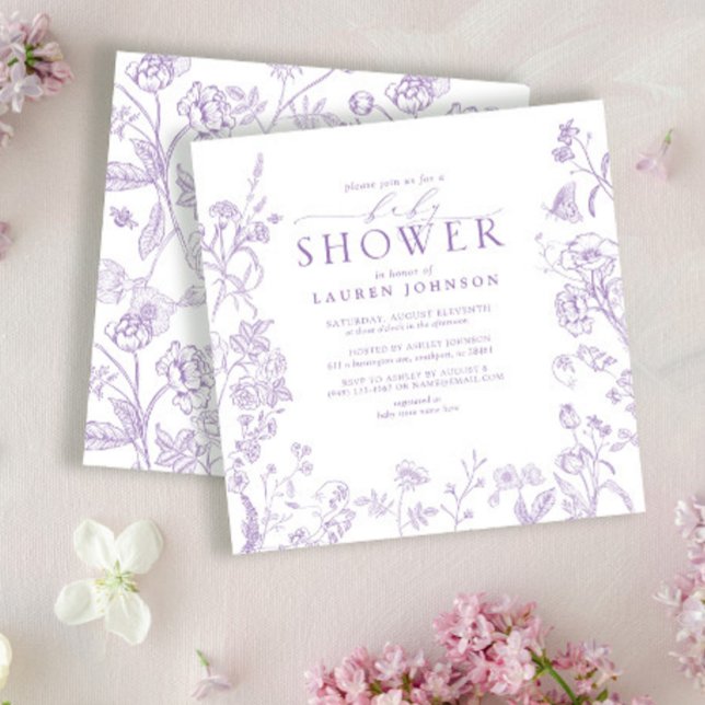 Invitation Lilac Lavender Baby shower Floral victorien (Créateur téléchargé)