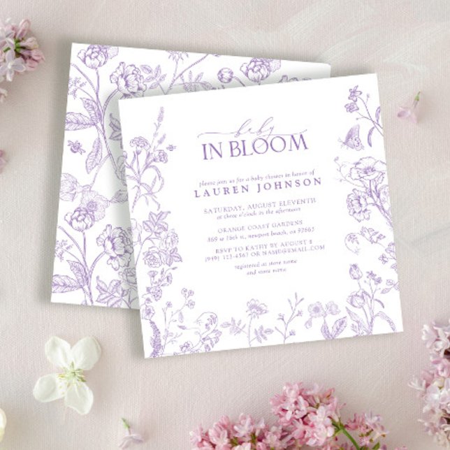 Invitation Lilac Lavender Victorian Floral Baby In Bloom (Créateur téléchargé)
