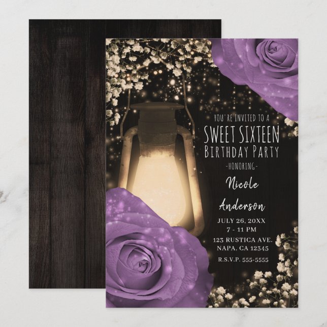 Invitation Lilac Lilac Lilac Violet Rose doux 16 (Devant / Derrière)