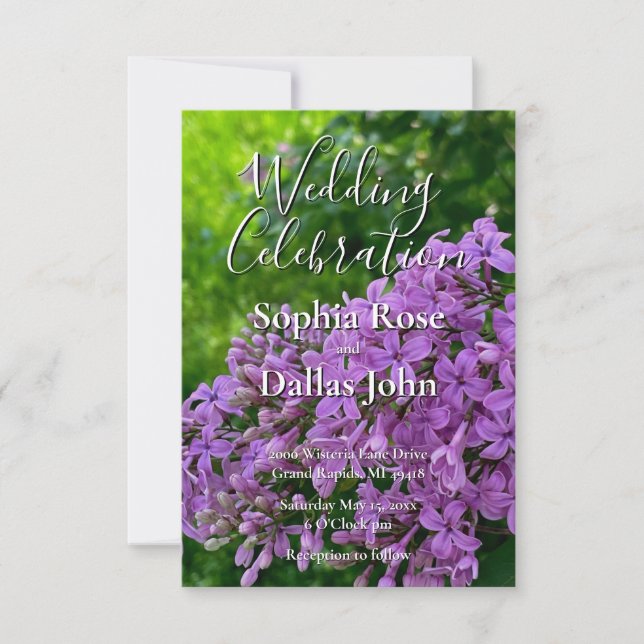 Invitation Lilac Mariage élégant lavande violette fleurie (Devant)